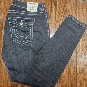 True Religion Black Skinny Jeans with Contrast Stitching
